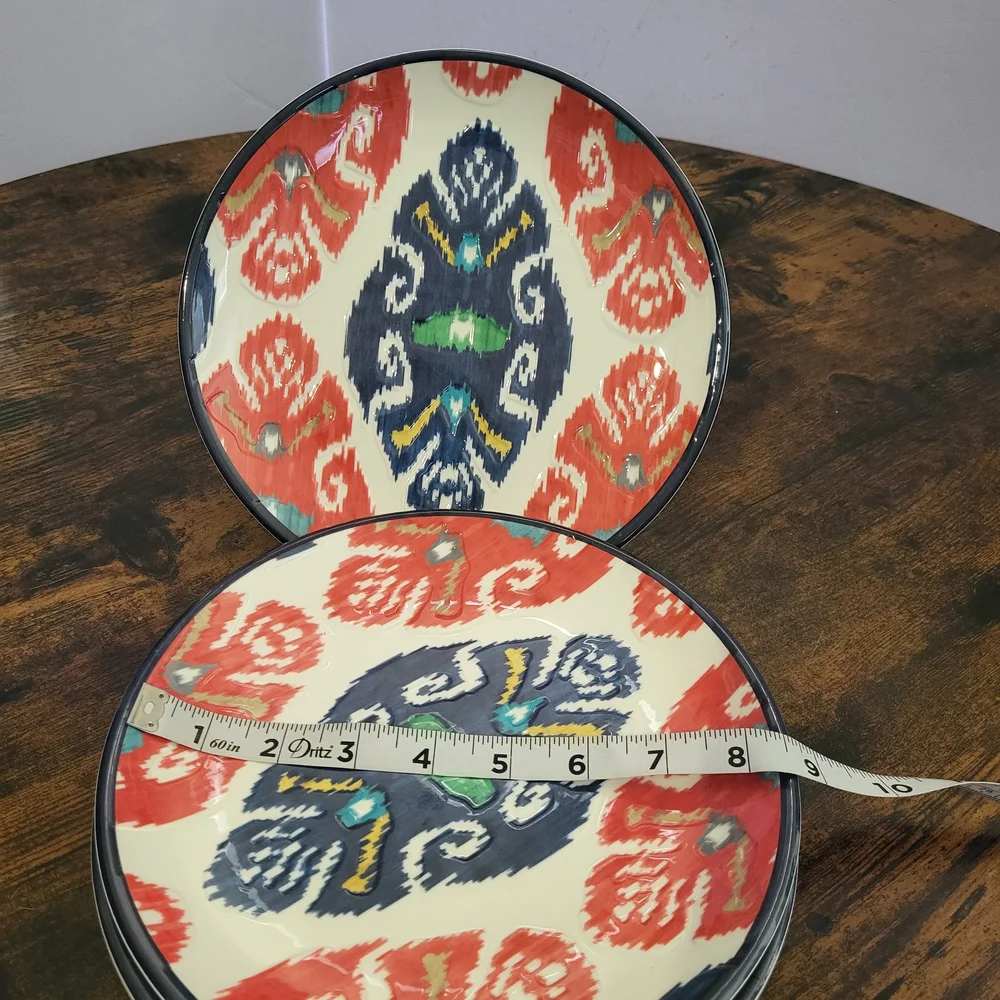 Williams Sonoma Schumacher Ikat Melamine Dinner Party Outdoor Plates Set of 4